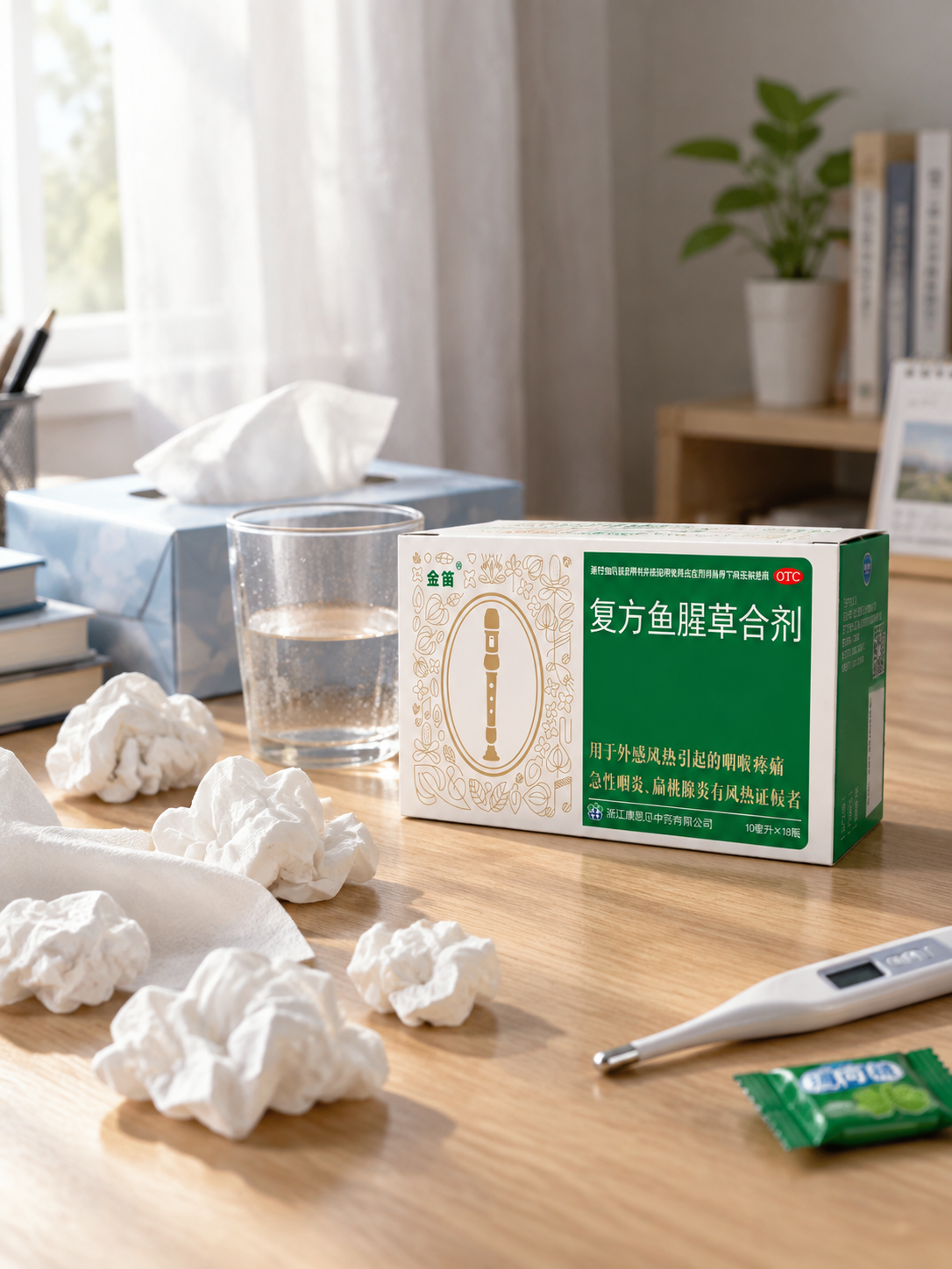 超写实桌面静物摄影。 主体：药品包装盒严格参照上传产品图，完整… - 图片创意预览