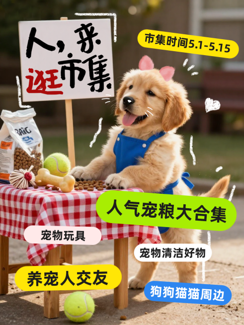 萌宠市集可爱拟人猫狗摊主萌趣网感小红书封面预览效果