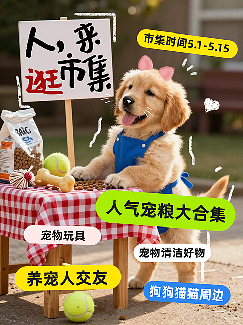 萌宠市集可爱拟人猫狗摊主萌趣网感小红书封面