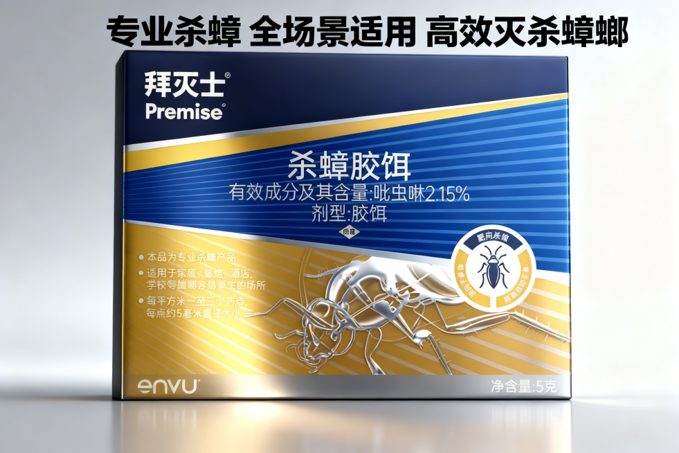 生成1张高端风格电商主图，推广拜灭士杀蟑胶饵，突出"专业杀蟑、全场景适用、高效灭杀蟑螂"卖点，风格简洁大气大众适配，干净电商背景突出产品主体，视觉吸引力强预览效果