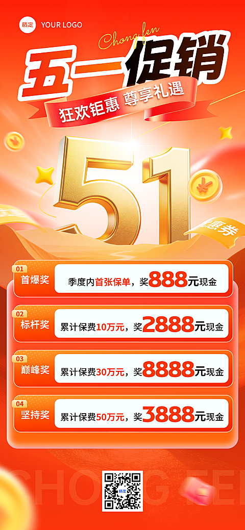五一活动海报保险金融促销营销全屏海报
