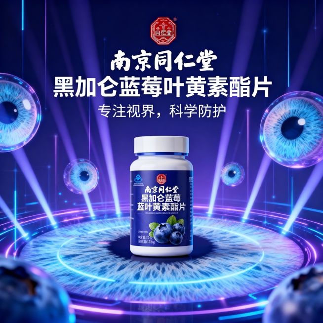 帮我出几张产品主图，保留产品图片不做更改整套主图将围绕 “科学护眼、品牌信赖、场景共鸣” 展开，色调建议采用保护视力的蓝紫色系（象征蓝莓、黑加仑）与黄绿色系（象征叶黄素），搭配干净清爽的背景。

第1预览效果