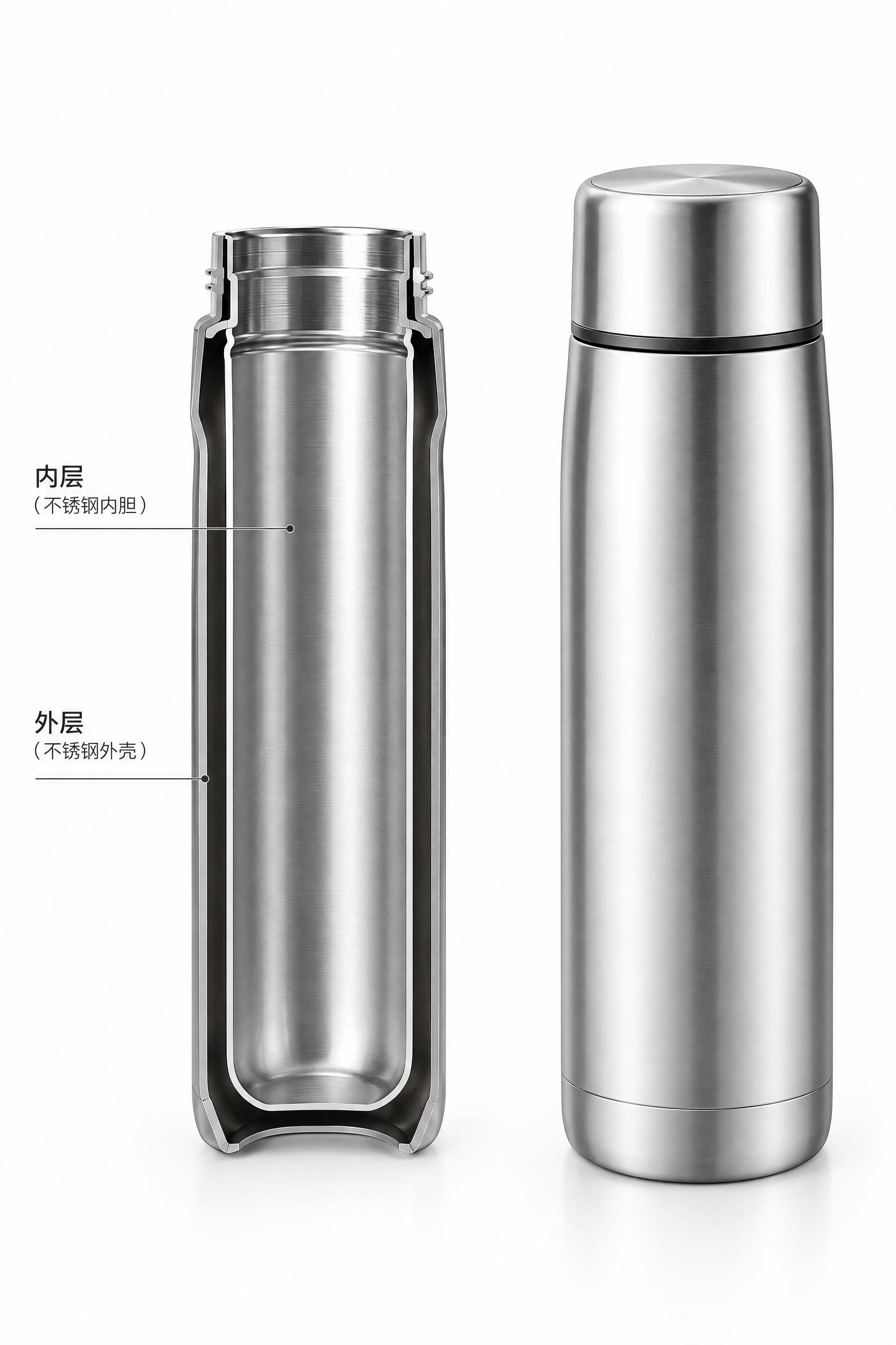 画面右侧是一个完整的保温杯，外观精致，金属质感，杯身线条流畅；… - 图片创意预览