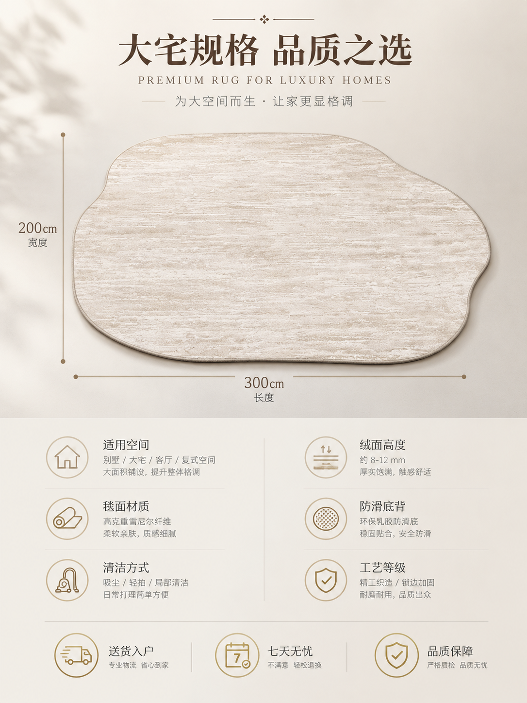 [主图-5] 尺寸规格与适用空间信息主图，清晰展示地毯尺寸与别… - 图片创意预览