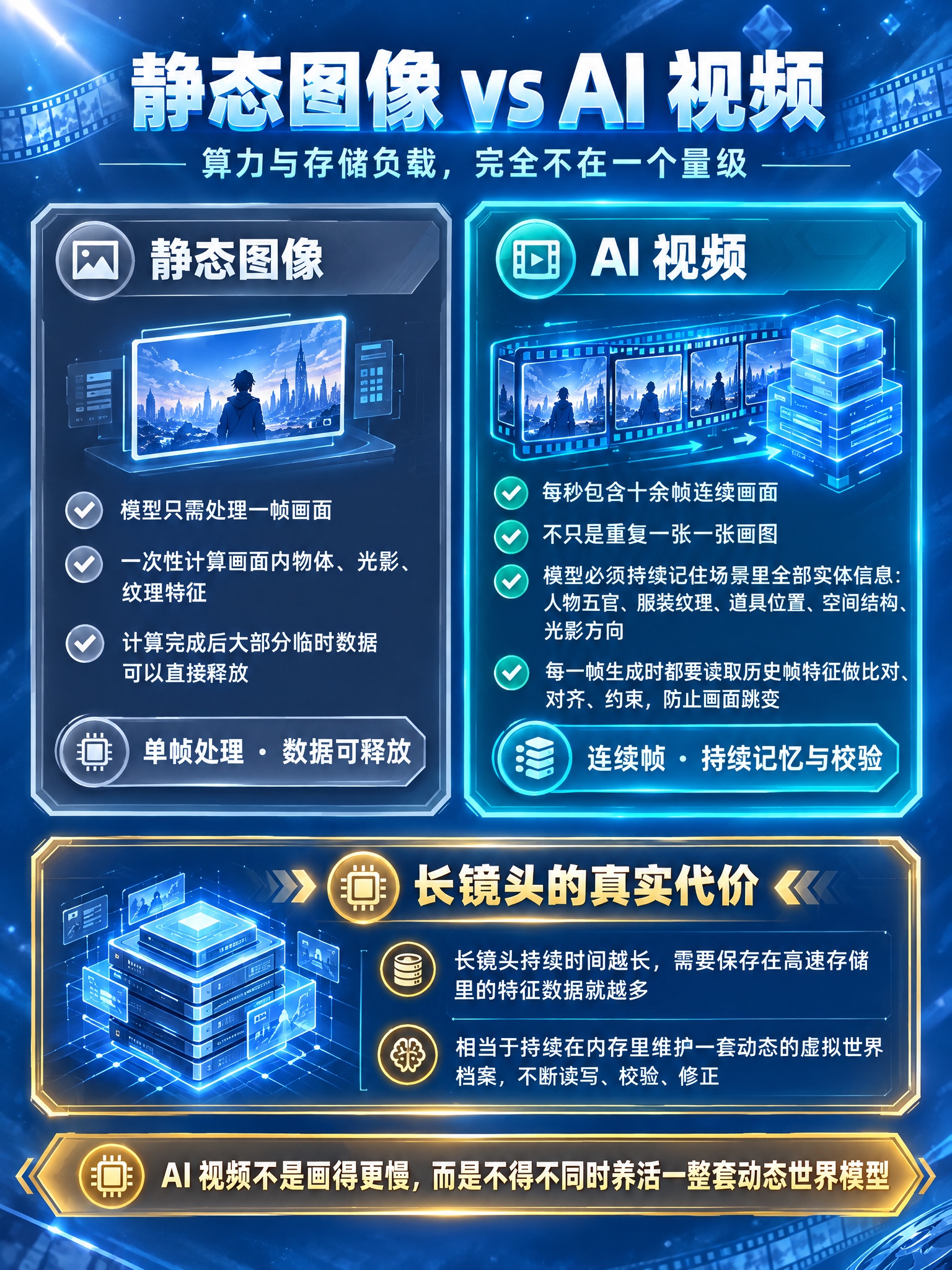 参照这张图的低饱和深空蓝科技插画风格，生成一张新的算力与存储负… - 图片创意预览