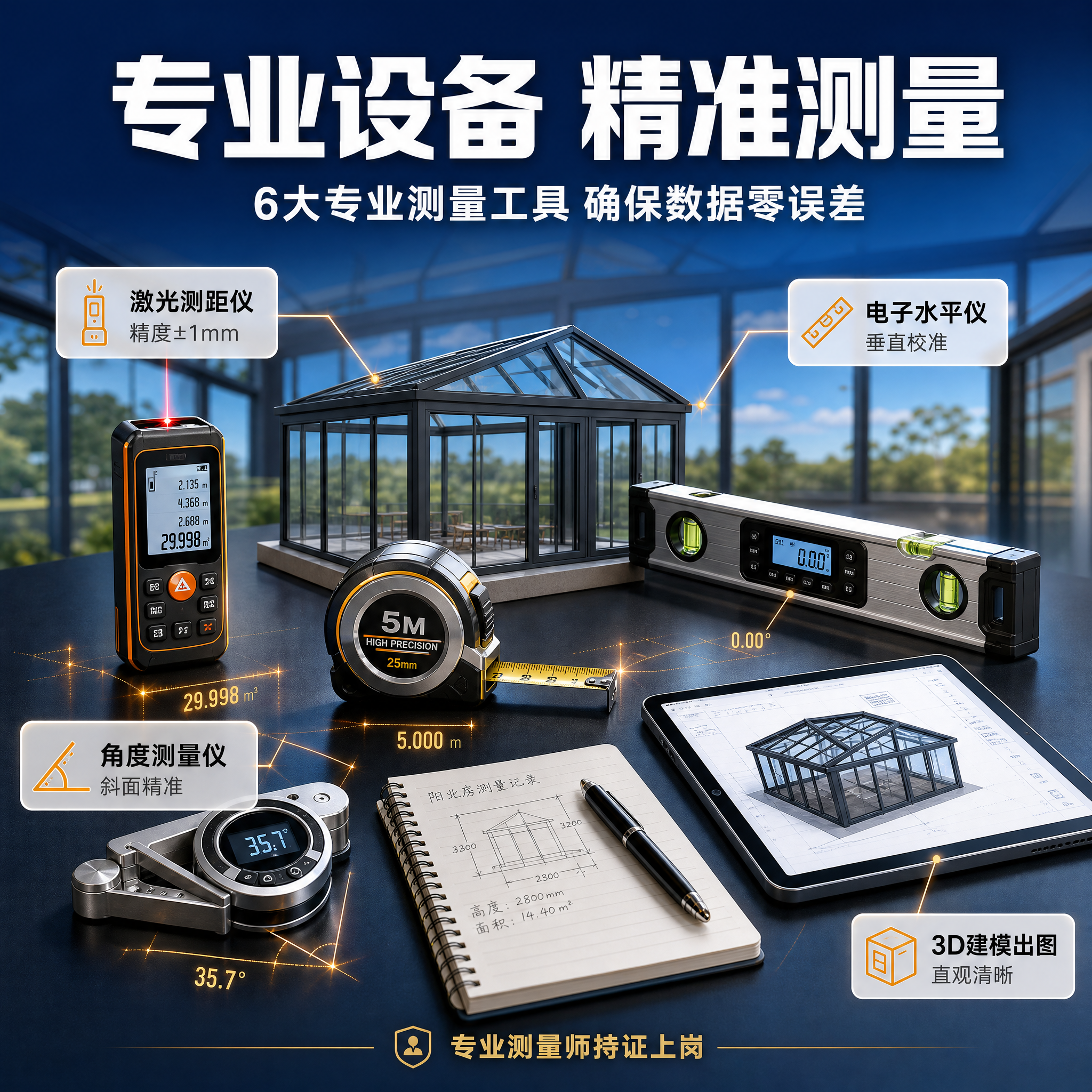 [主图-3] 阳光房上门测量服务亮点与专业证明图，展示专业测量… - 图片创意预览