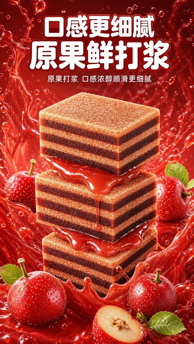 [商品] 使用【图1】中的山楂汉堡产品；保留多层夹心结构、棕红… - 图片创意预览
