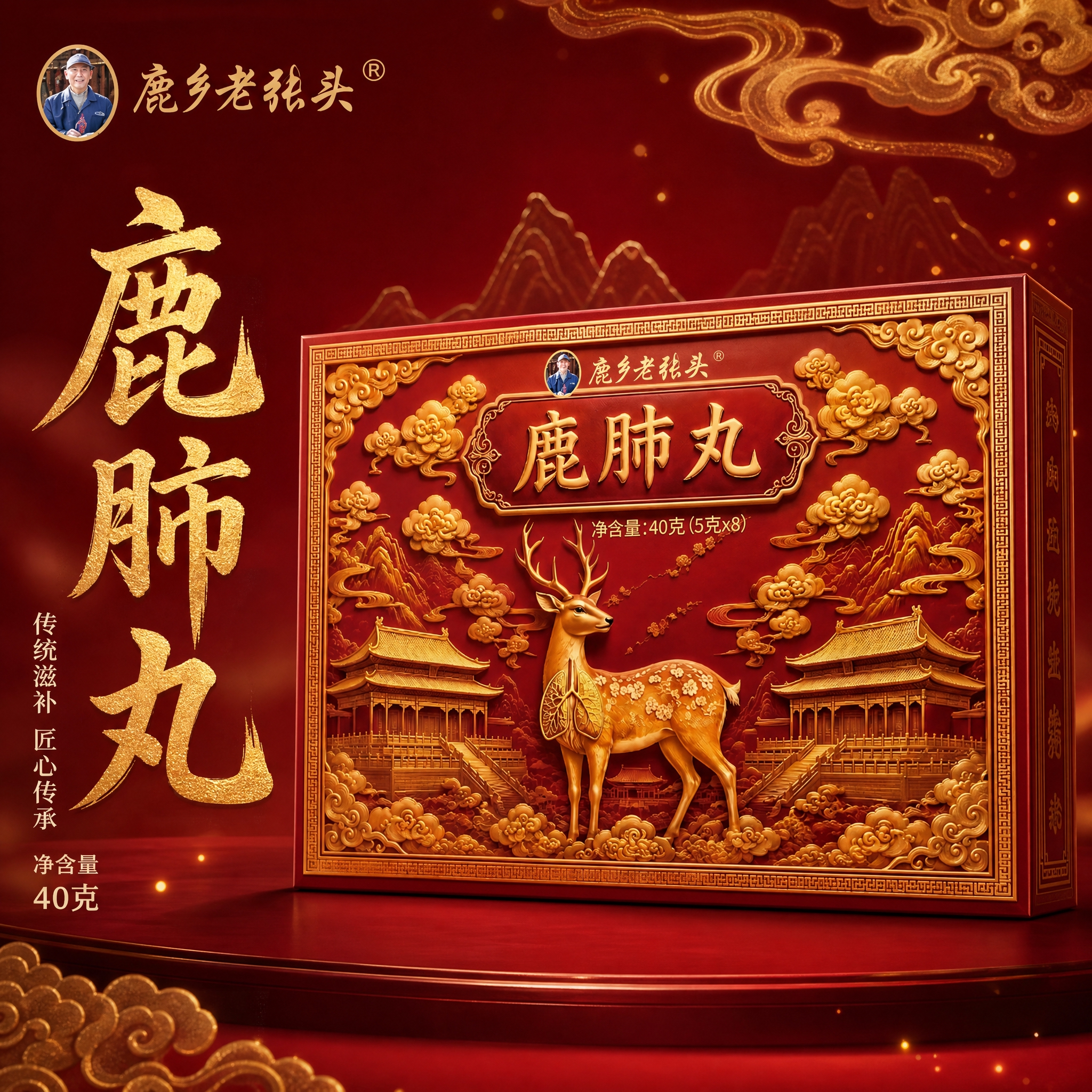 [主图-1 1:1] 抖音商品主图，主题为鹿肺丸国风包装展示，… - 图片创意预览