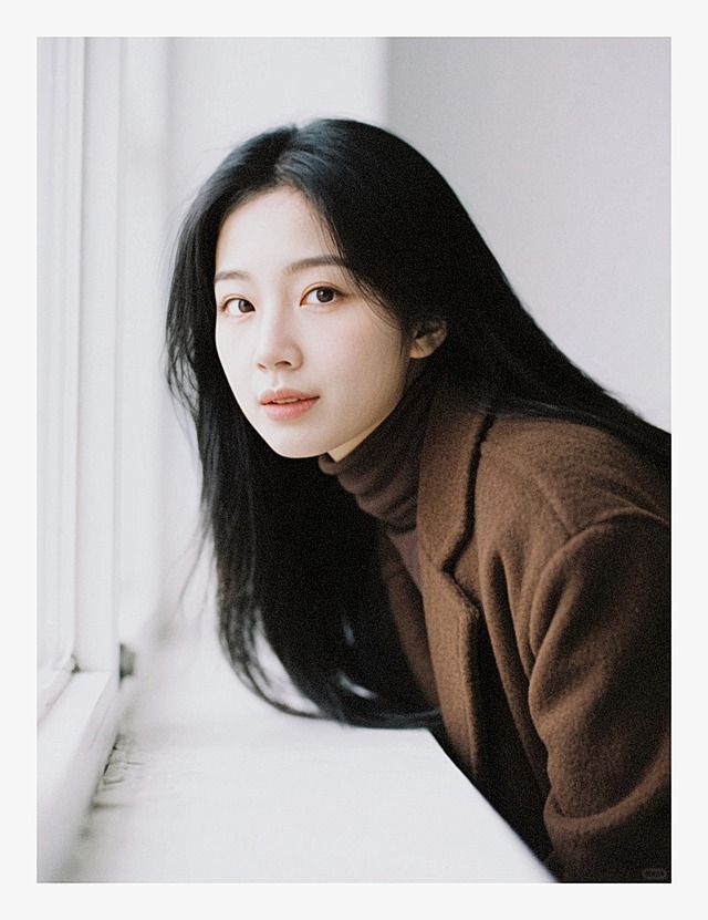 一个女生，室内靠在窗台场景