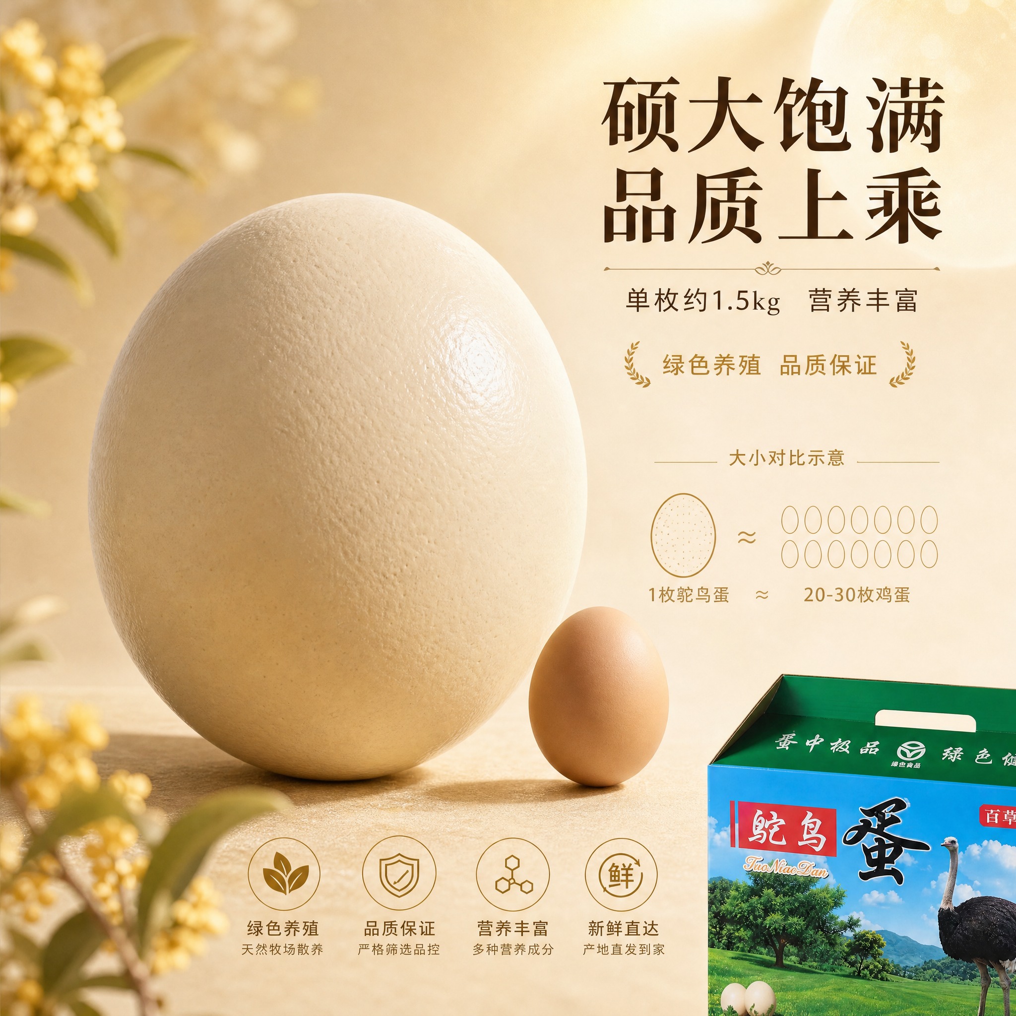 [主图-4] 鸵鸟蛋产品细节与品质展示图，核心任务是展示产品的… - 图片创意预览