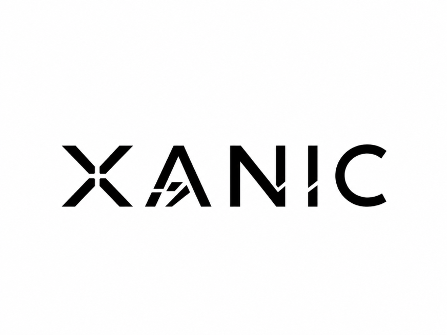 基于参考图重新设计字体XANIC，保持原有的黑色极粗几何切割风格，保留每个字母内部的切割设计细节，调整所有5个字母的字号大小完全统一，调整字母之间的间距均匀一致，保证每个字母视觉大小一致、字间距相等，预览效果