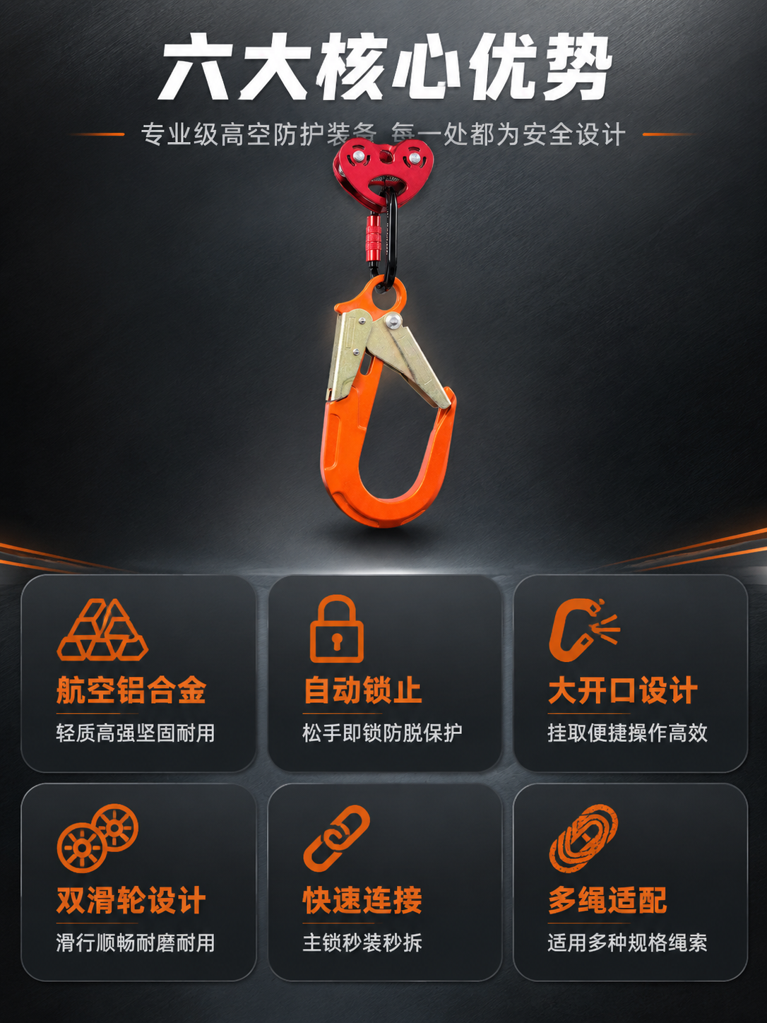 [商品] 使用【图1】橙色自锁安全钩+红色双滑轮+黑色主锁；保… - 图片创意预览