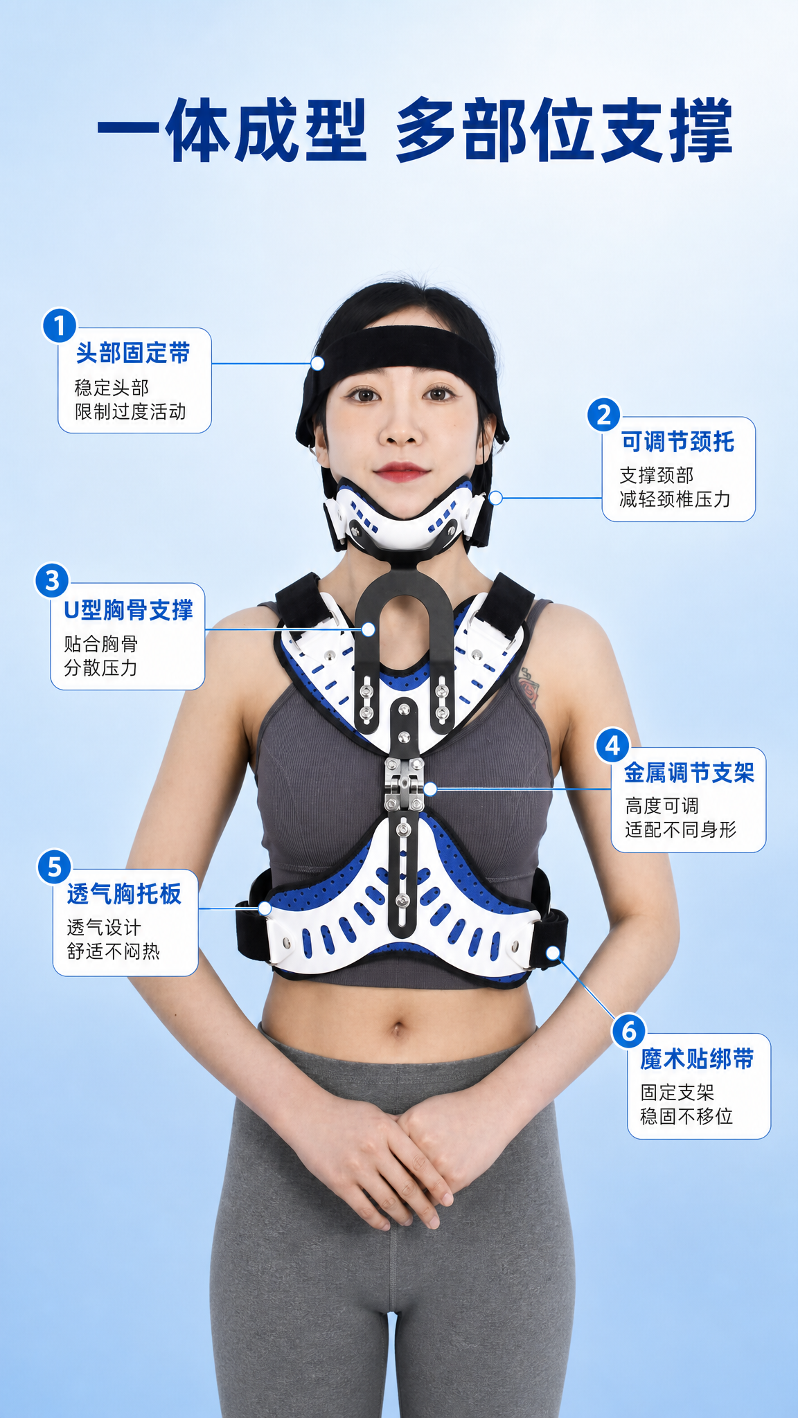[商品] 使用【图1】可调颈胸固定支具女性模特正面穿戴图；保留… - 图片创意预览