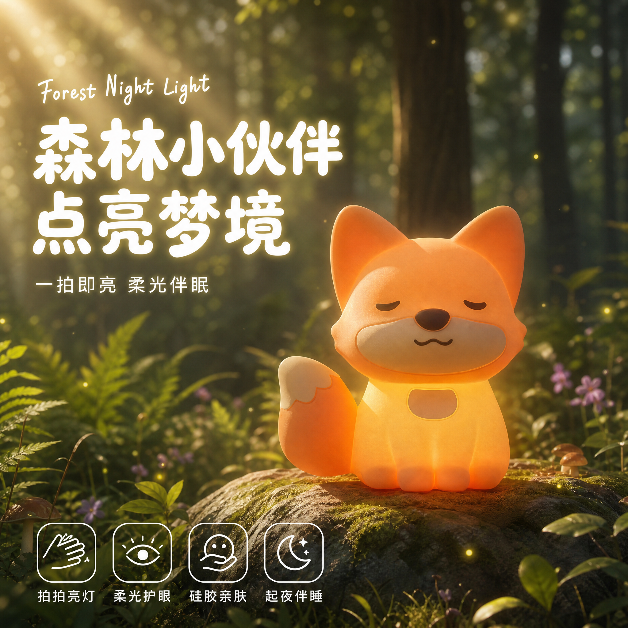 [单张主图] 小狐狸硅胶拍拍小夜灯 高级氛围感路线 淘宝天猫1… - 图片创意预览