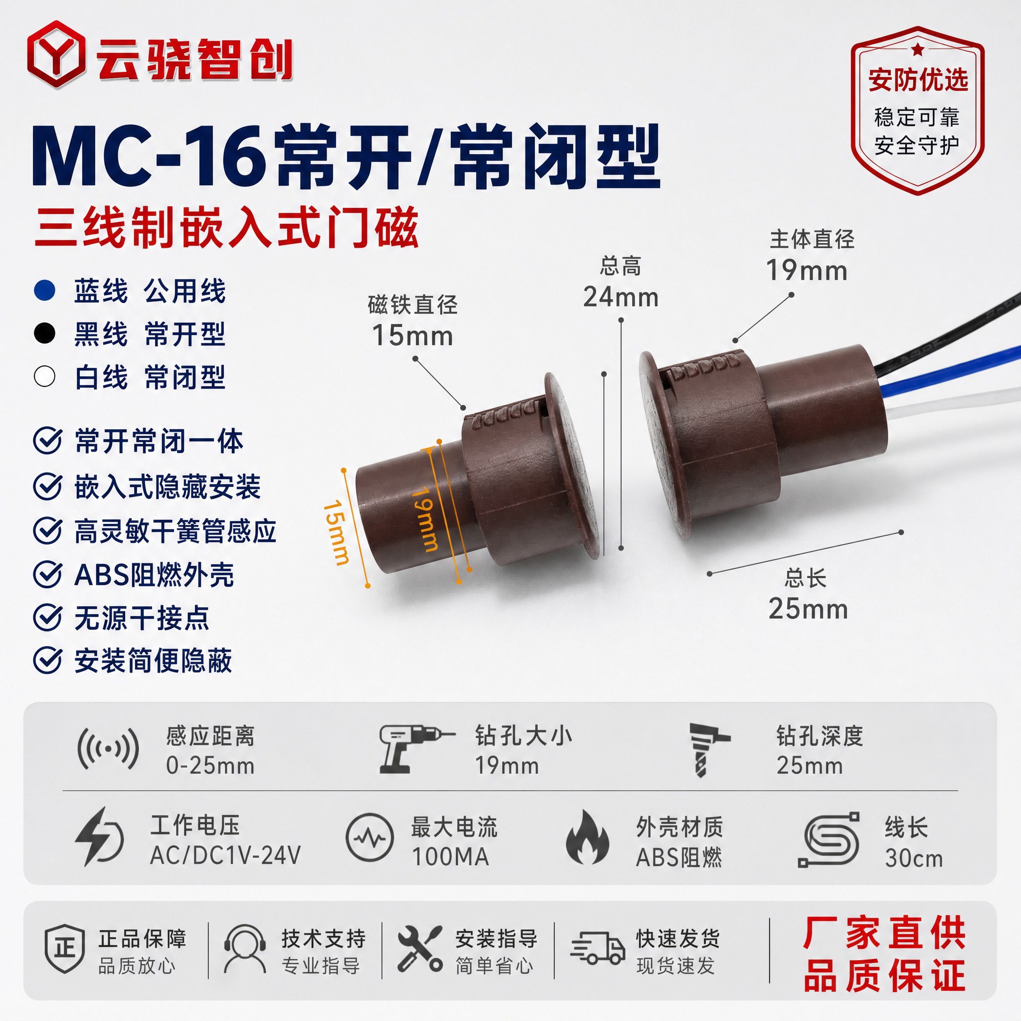 [单张主图] MC-16常开/常闭型嵌入式门磁开关，爆款促销感… - 图片创意预览