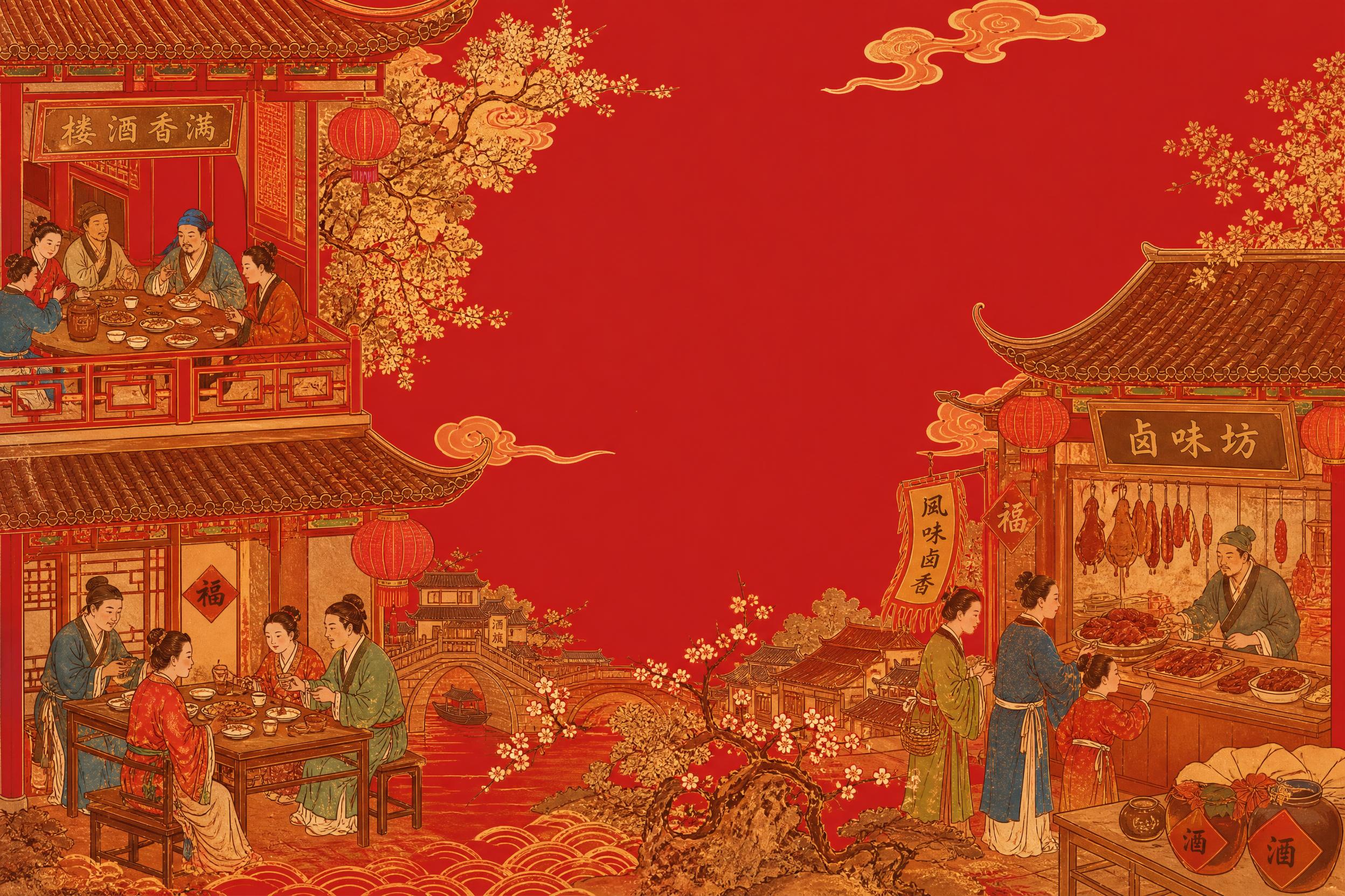 参考图中的画面质感、工笔重彩细节处理和红金配色风格，生成一张中… - 图片创意预览