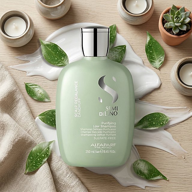 商品是洗发乳，随意摆放，生成产品展示海报，简约高级，清新自然，增加一点家居氛围，整体简约风格，主要突出商品主体，不额外增加文字标题，商品瓶身内容清晰