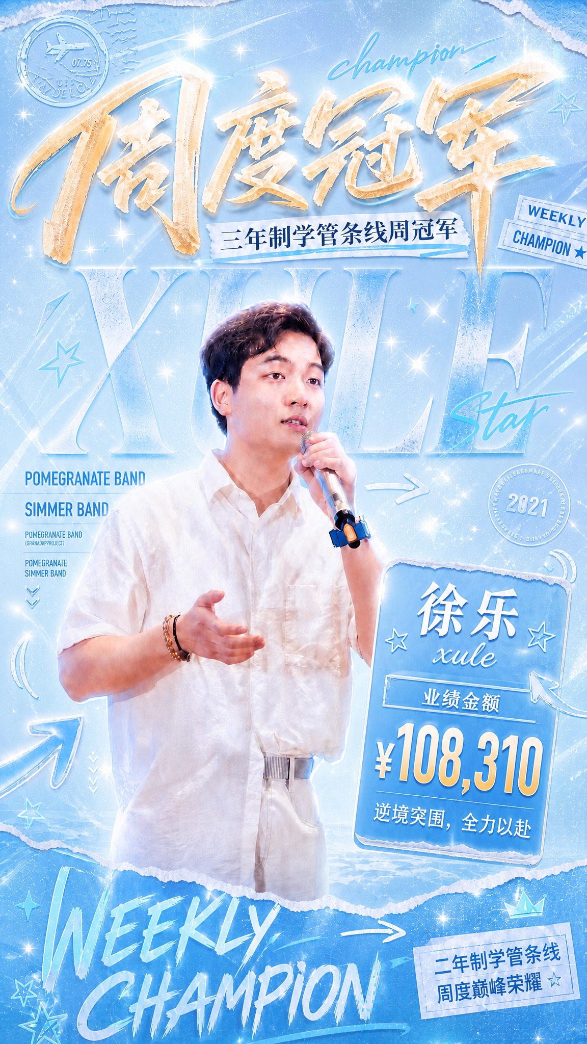 明星潮流应援风格周度冠军人物海报，淡蓝色主色调，高级质感，闪闪… - 图片创意预览