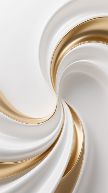 3D抽象背景设计，以纯净的白色为主色调，搭配优雅的金色流线型装饰，整体呈现出光滑细腻的丝绸质感，光影柔和自然，高光与阴影过渡平滑，营造出简约、现代、高端的艺术氛围，构图采用流动的曲线形态，视觉层次分明，具有强烈的空间感和设计感。预览效果