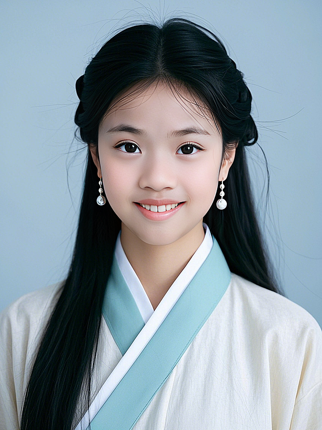 女生，汉服证件照，国风，纯色背景