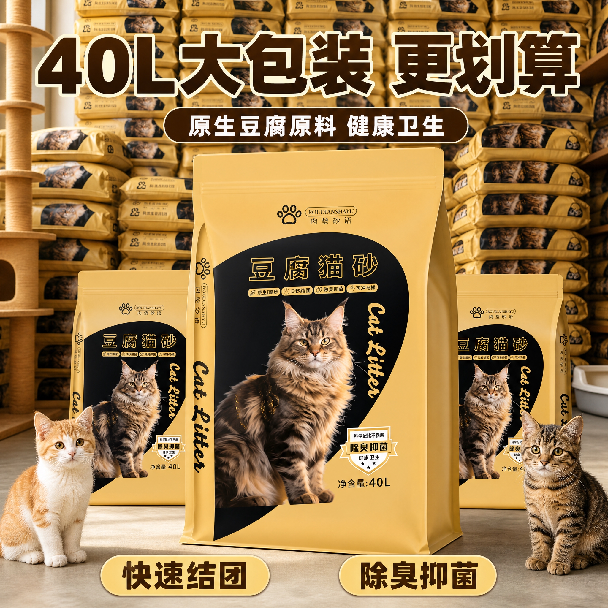 [主图-2] 仓库堆货场景主图，核心任务是展示猫砂大量囤货的规… - 图片创意预览