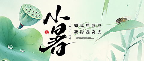 小暑清新水彩晕染荷叶蝉鸣通用祝福微信公众号首图