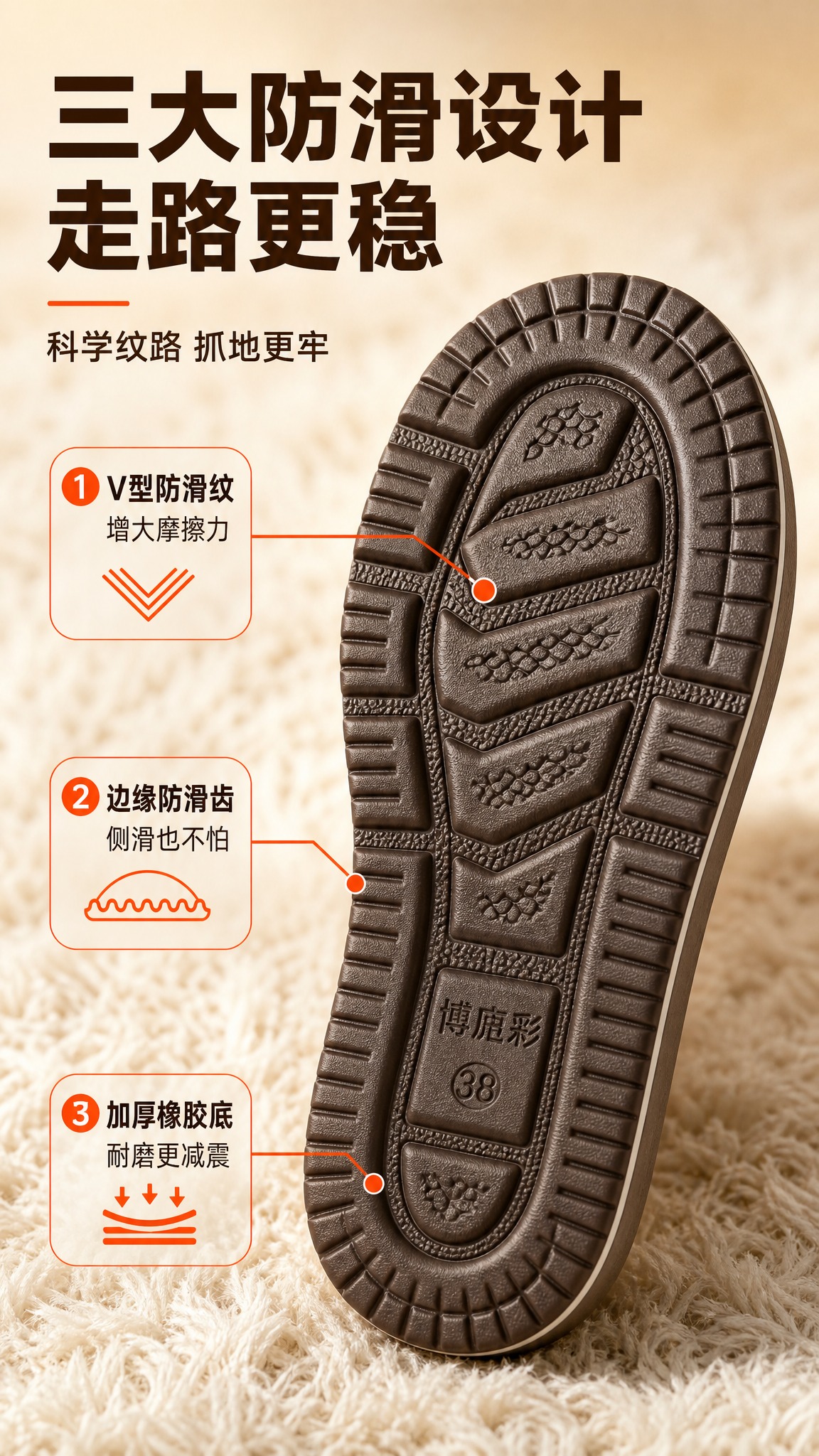 [商品] 使用【图3】博庶彩鞋底底面特写；保留深棕色橡胶材质、… - 图片创意预览