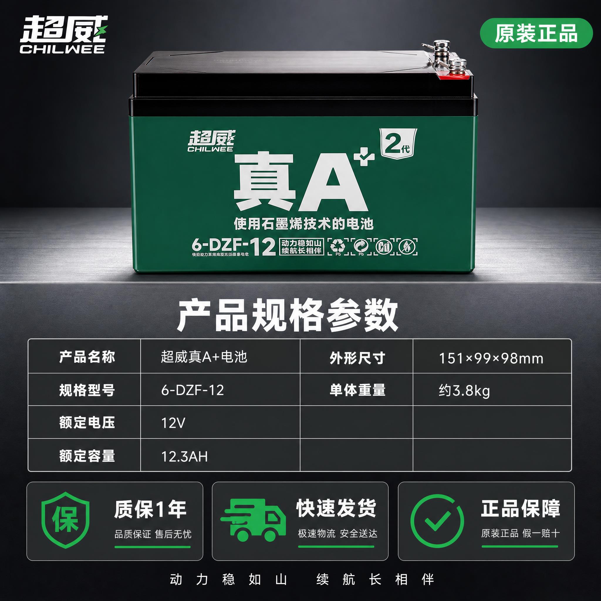 [主图-5] 规格型号与售后保障图，主题为超威电池12V12.… - 图片创意预览