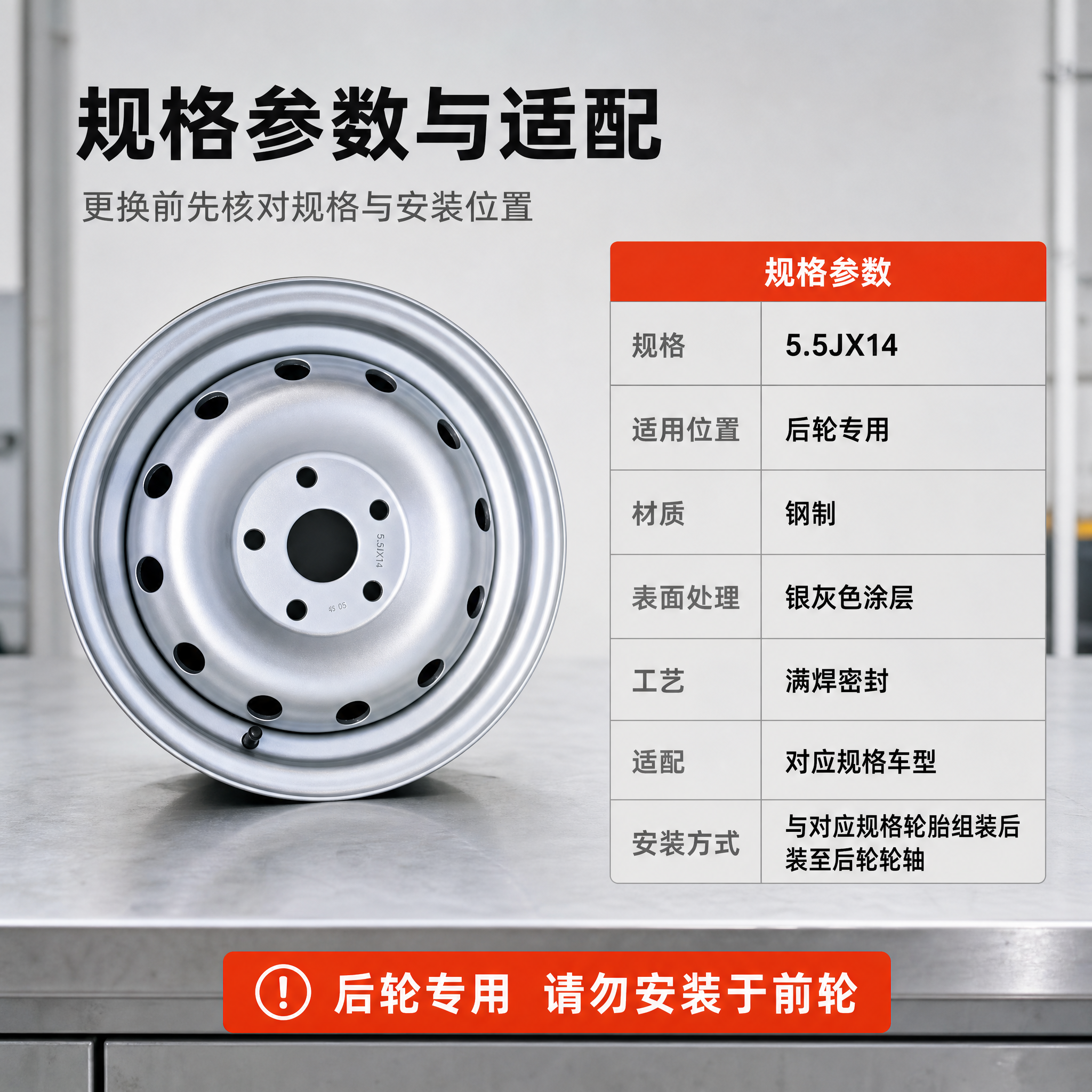 [主图-5] 汽车钢制轮毂 5.5JX14规格车轮毂 规格参数… - 图片创意预览
