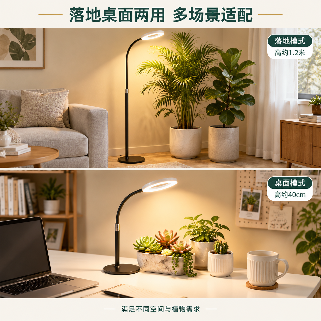 [主图-4] 升降桌面落地植物补光灯 多场景适配展示 落地桌面… - 图片创意预览