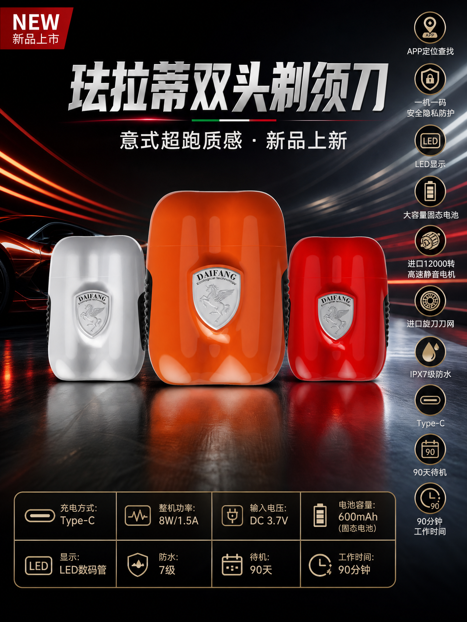 意大利风超跑质感新品上新电商海报，画面比例3:4竖版。主体为珐… - 图片创意预览