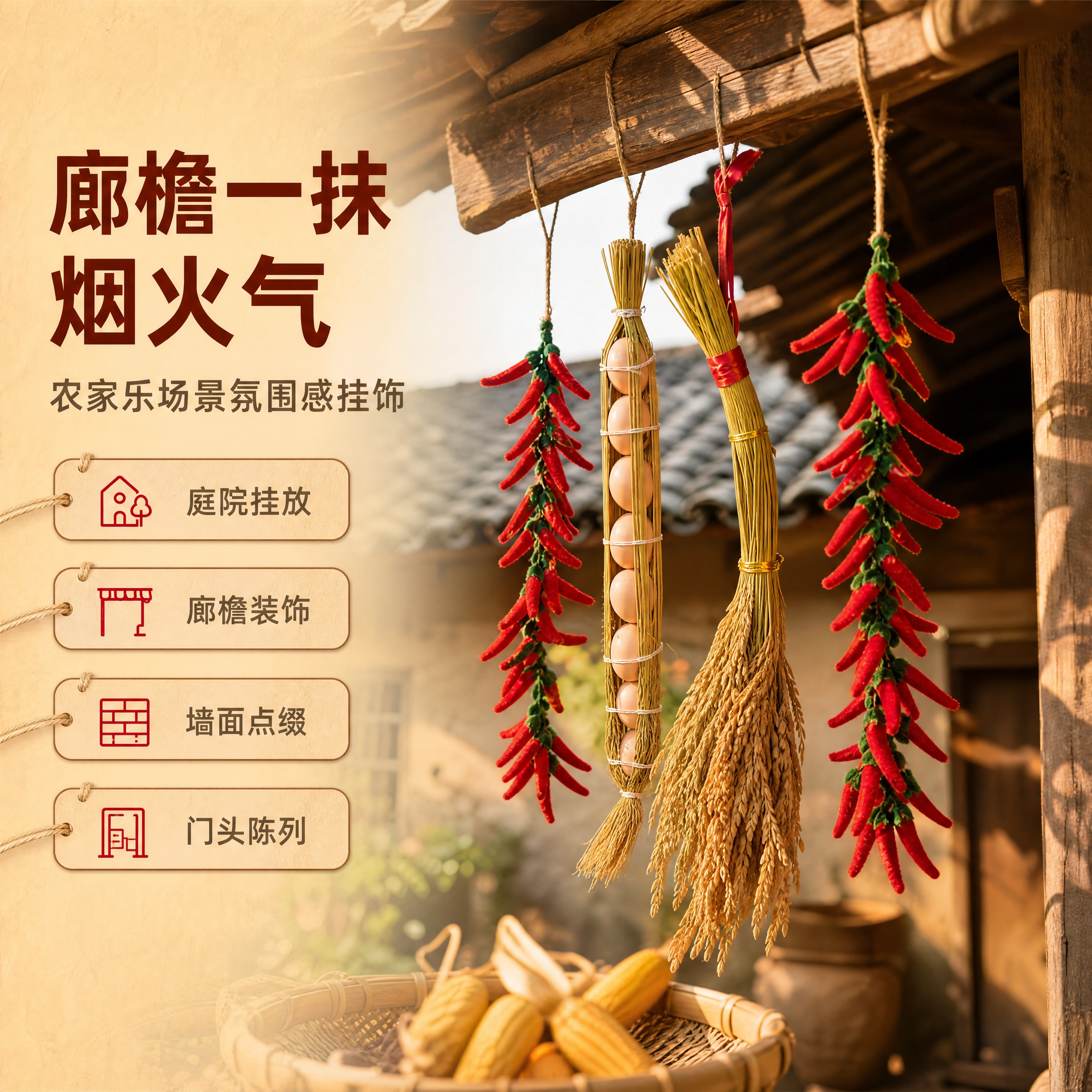 [商品] 使用【图4】鸡蛋稻穗手工辣椒挂件；保留稻穗金黄本色、… - 图片创意预览