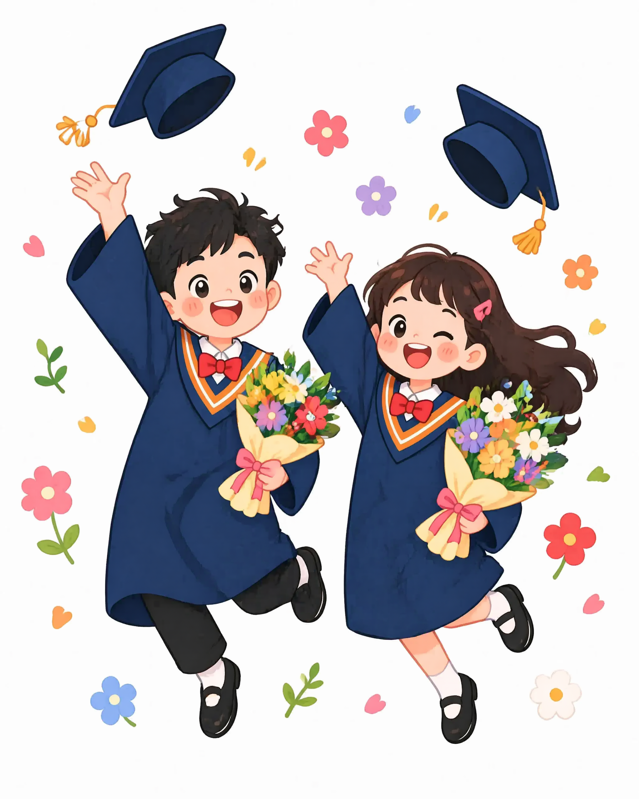 参考图片的卡通插画风格，生成一男一女两个毕业生开心毕业的画面，… - 图片创意预览