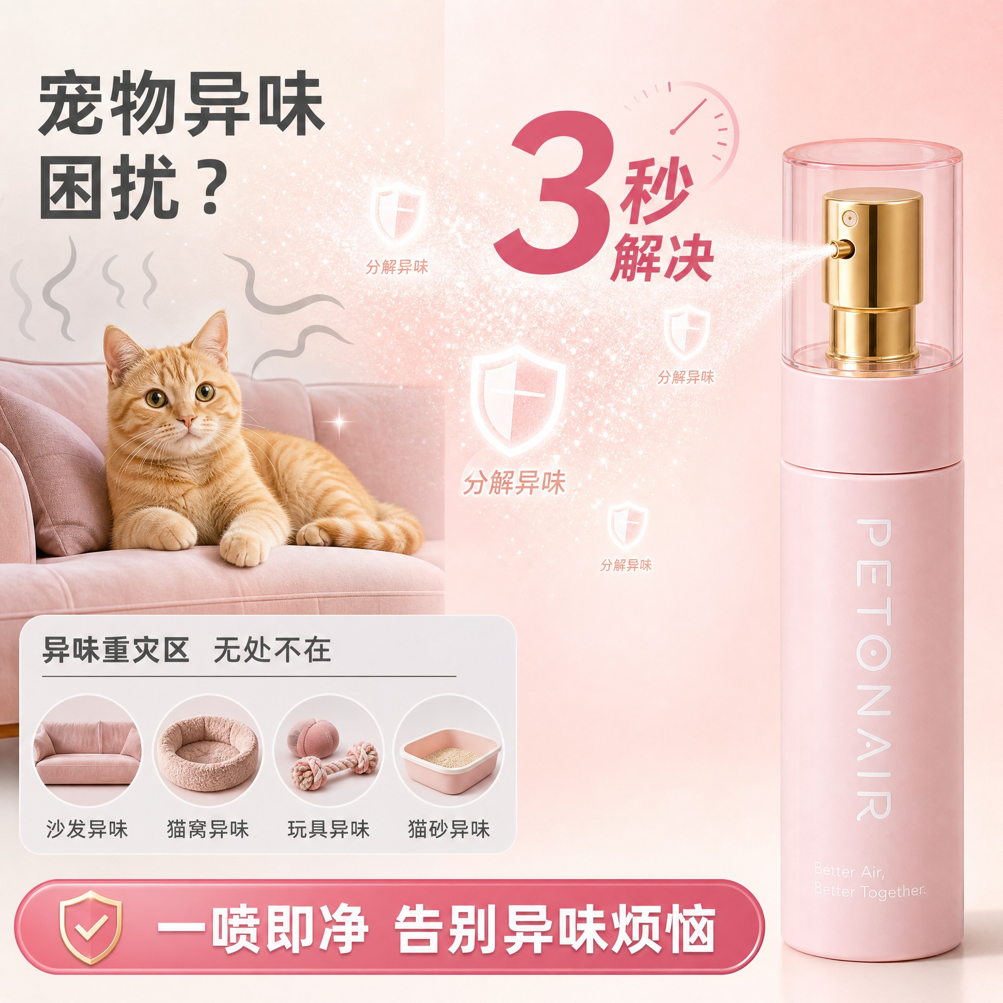 [主图-2] 痛点引入主图，核心任务：宠物异味困扰？3秒解决，… - 图片创意预览