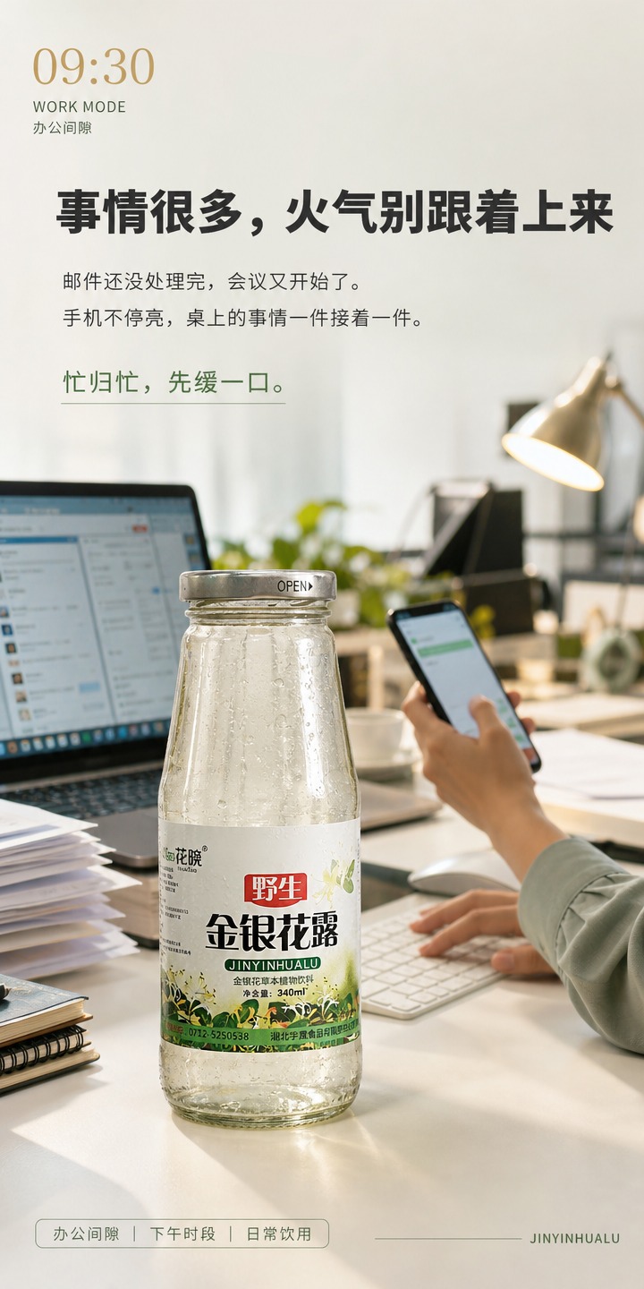 [商品] 使用【图1】野生金银花露玻璃瓶产品图；严格保留：透明… - 图片创意预览