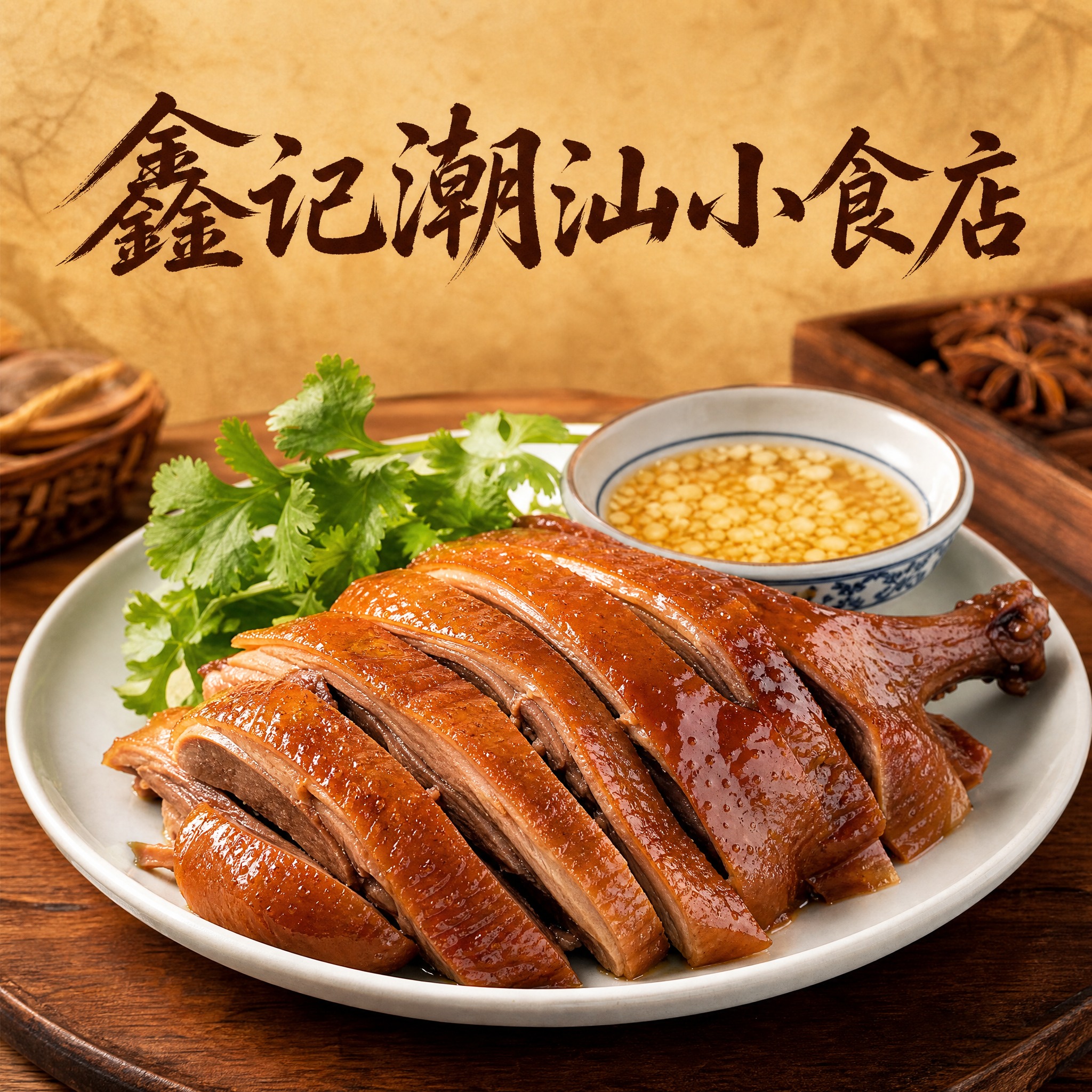 潮汕小食店头像设计，主题为卤鹅肉系列，写真风格，真实感强。画面… - 图片创意预览