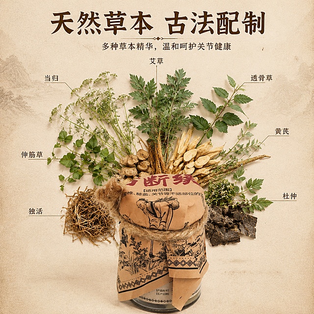 「图片1」，生成一套主图（5张），商品名称是土方断续膏，卖点是华佗五禽戏五十九代传承弟子出品，适用于颈肩腰腿关节等不适，要求中医复古风格，适配抖音平台，主图比例为1:1