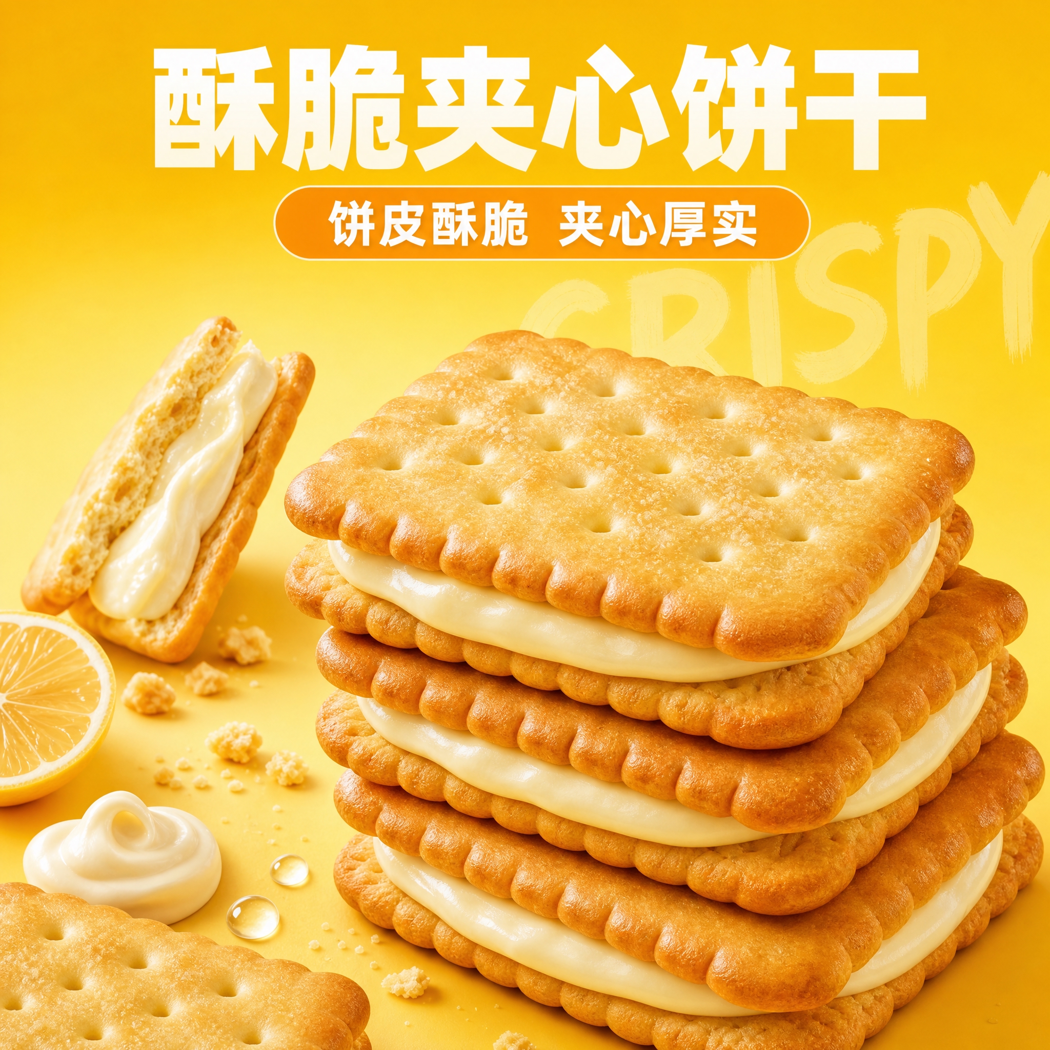[主图-1] 商品：方块夹心饼干（酥脆饼皮 + 厚奶油夹心）。… - 图片创意预览