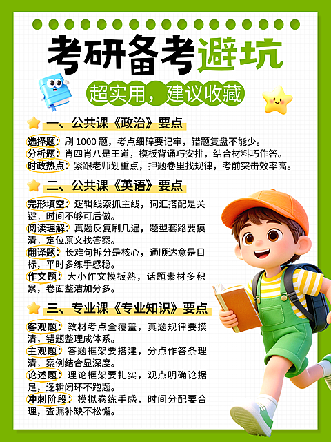 3d卡通考研避坑指南知识分享小红书配图