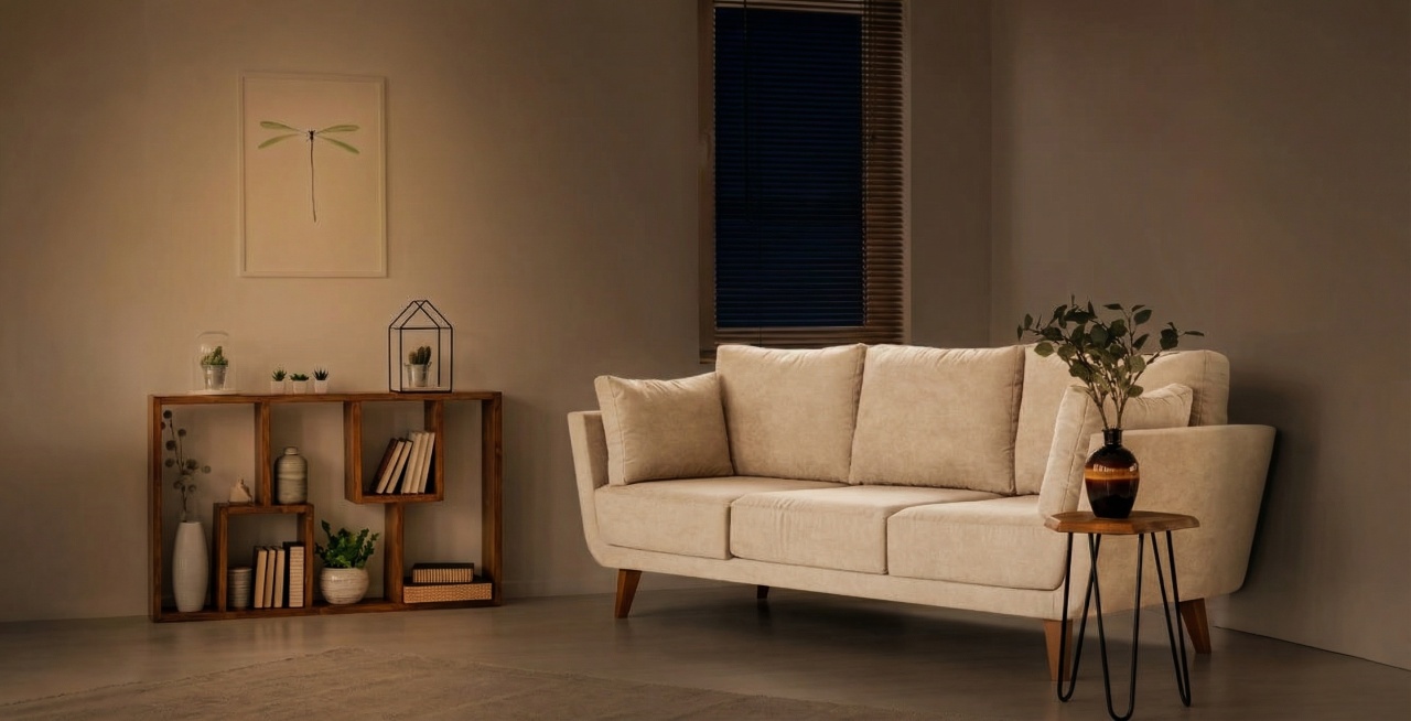 把沙发换成米白色，变成晚上的效果预览效果