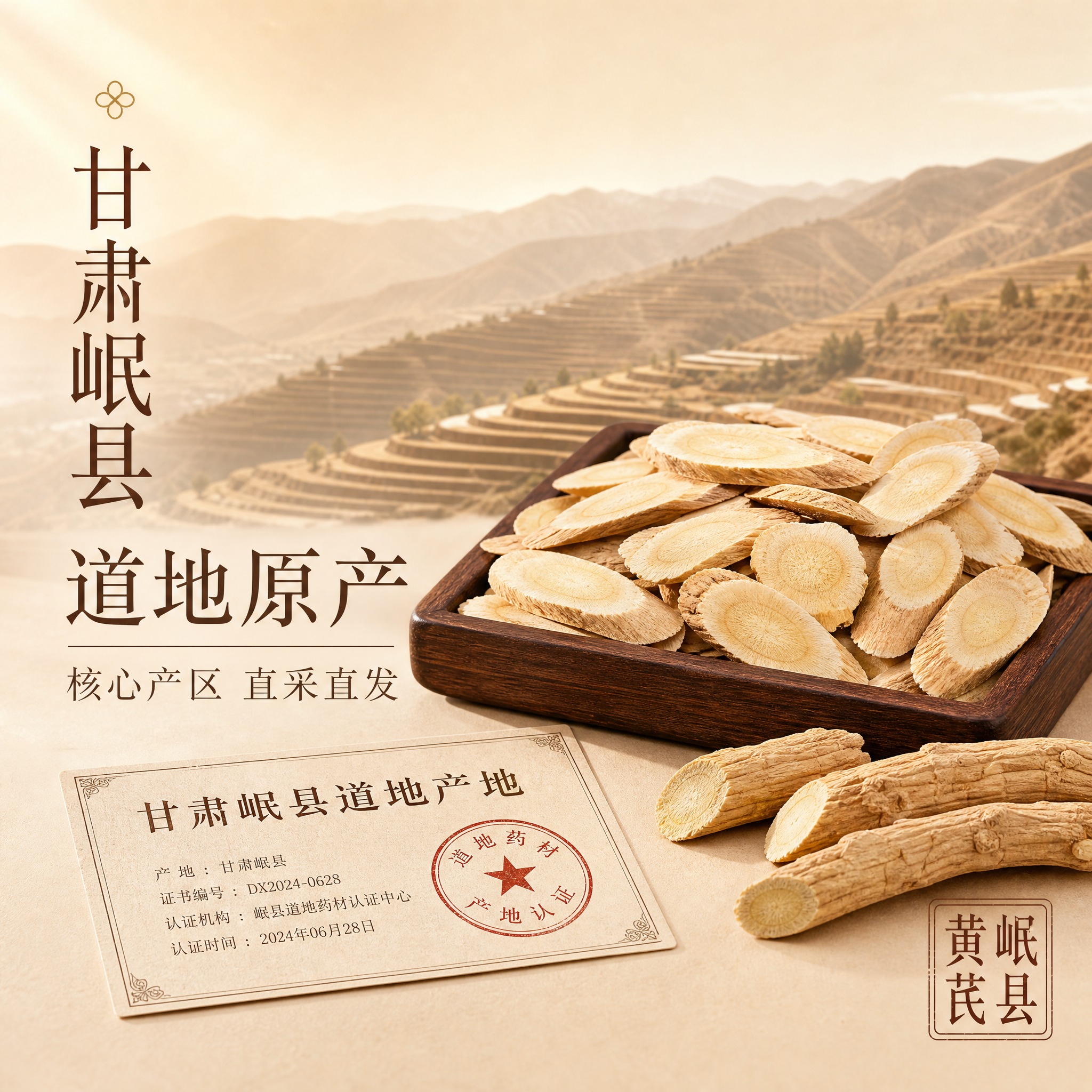 [主图-4] 黄芪片产地溯源图，突出甘肃岷县道地产地的真实证据… - 图片创意预览