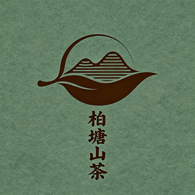 设计一款柏塘山茶的茶叶品牌logo，中式简约风格，融入山茶茶叶和山水元素，古朴雅致，辨识度高，适合茶叶包装使用，主题文字为"柏塘山茶"