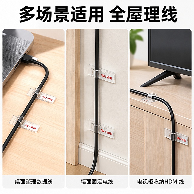 使用电商主图技能生成5张比例1:1的电商主图，适配平台为淘宝/天猫，商品为「图片1」，商品卖点为固线夹理线器，数据线收纳整理，桌面固定器免钉