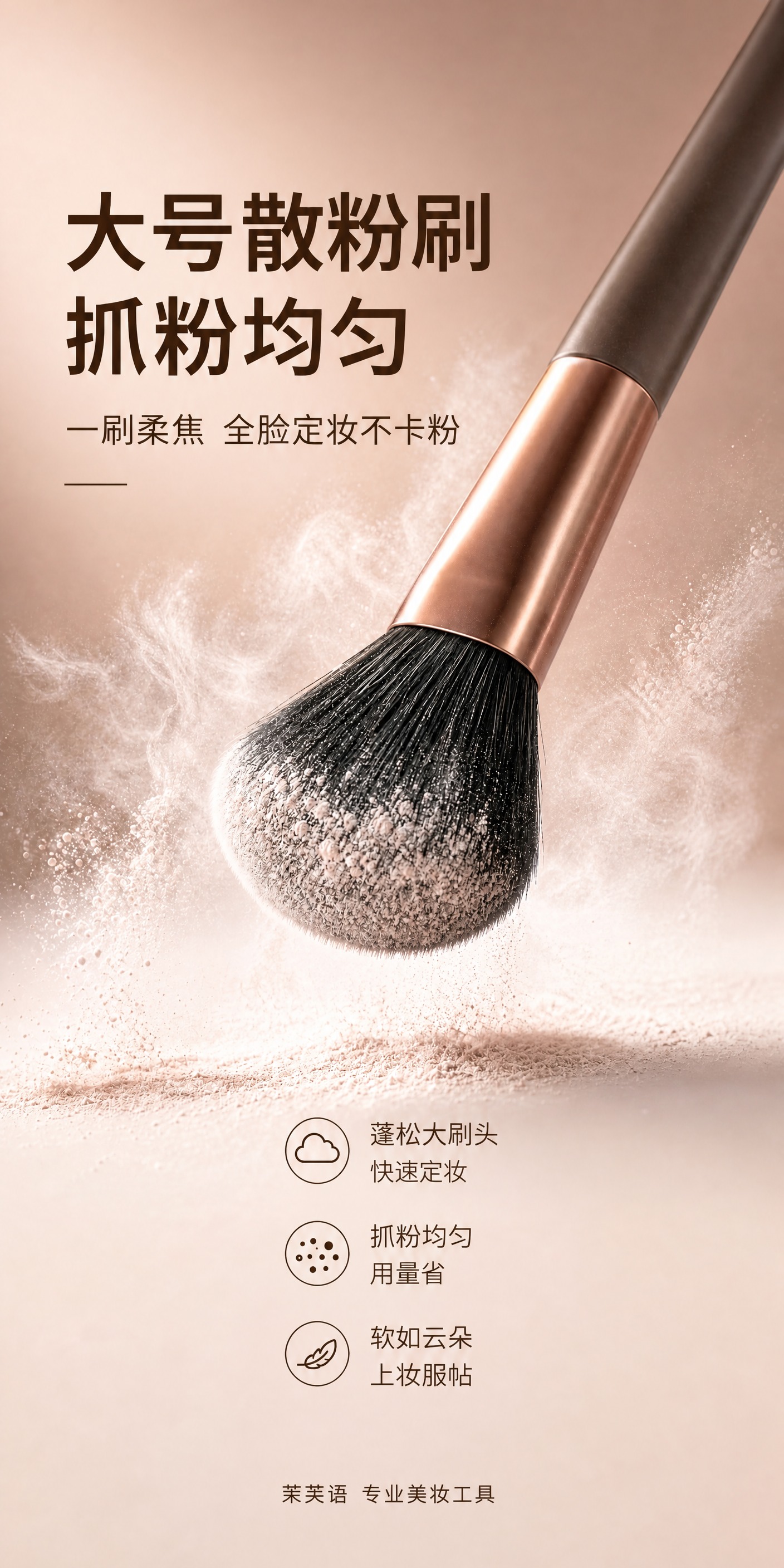 将大号散粉刷单品海报重新排版为750×1500竖版长图，完整保… - 图片创意预览