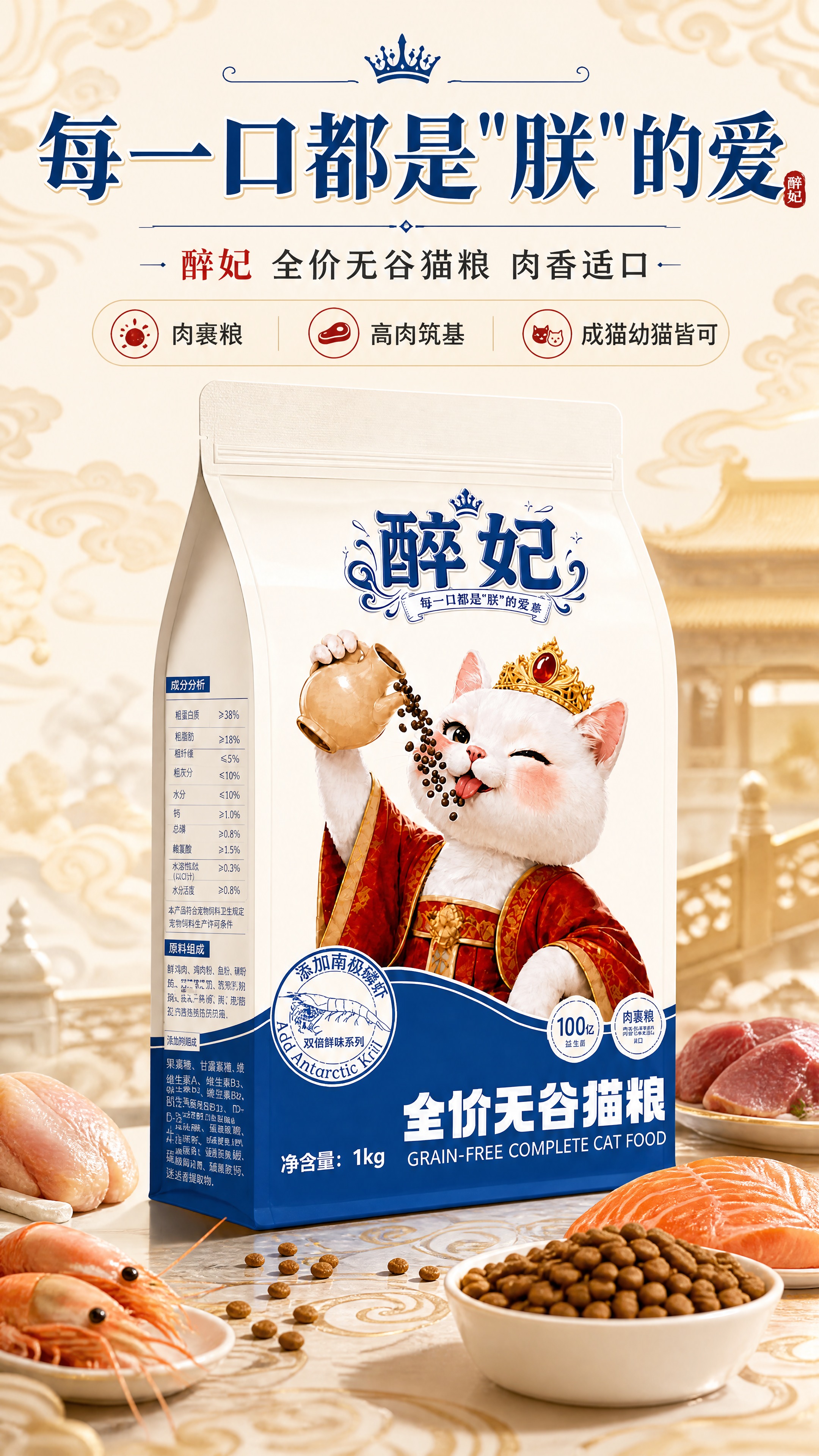 [商品] 使用【图1】醉妃全价无谷猫粮1kg包装袋；保留包装整… - 图片创意预览