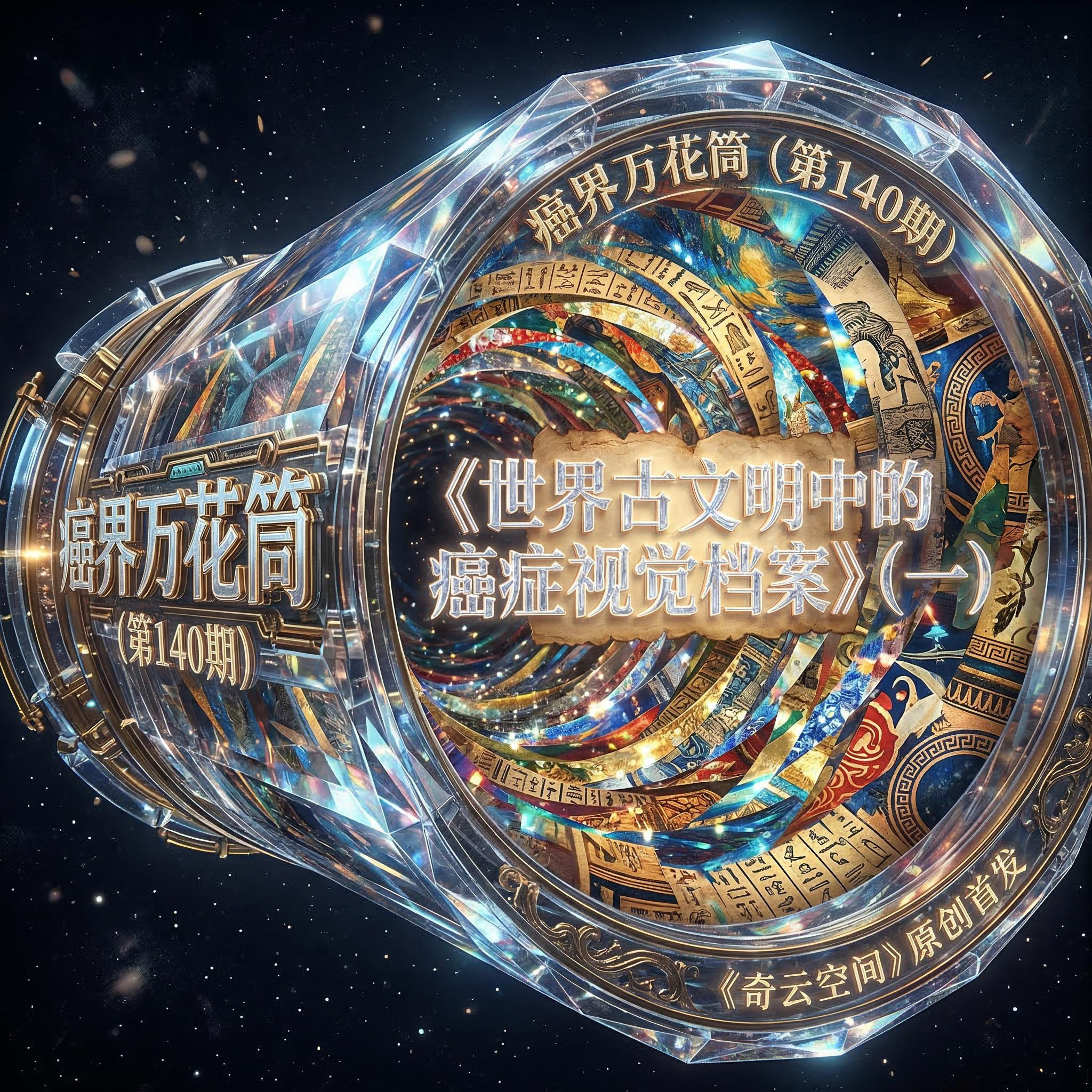 主体是巨大的晶莹剔透的万花筒镜筒横亘画面中央，透过镜筒能看到内… - 图片创意预览