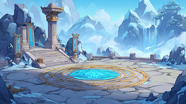 二次元国风仙侠RPG手游战斗场景，anime Chinese xianxia mobile RPG battle arena environment，云海仙门试剑台，一座悬浮在云海之上的大型圆形战斗平台，中央刻有发光仙法阵，地面是青白玉石材质，周围有破损石柱、仙门旗帜、玉石栏杆和悬浮符文，远处是浮空仙山、云雾、飞瀑和飞剑阵，清透明亮的蓝白金配色，仙气缭绕，适合角色战斗的开阔空间，清晰的前景中景远景，二次元动画场景风格，干净线稿，赛璐璐上色，柔和光影，高品质商业手游场景概念图，wide shot, clear battle area, game environment concept art --ar 16:9 --style raw --s 140 --chaos 22 --no realistic, photorealistic, 3D render, Unreal Engine, western fantasy, dark fantasy, sci-fi, cyberpunk, gritty, horror, oil painting, thick painting, modern building, text, logo, watermark