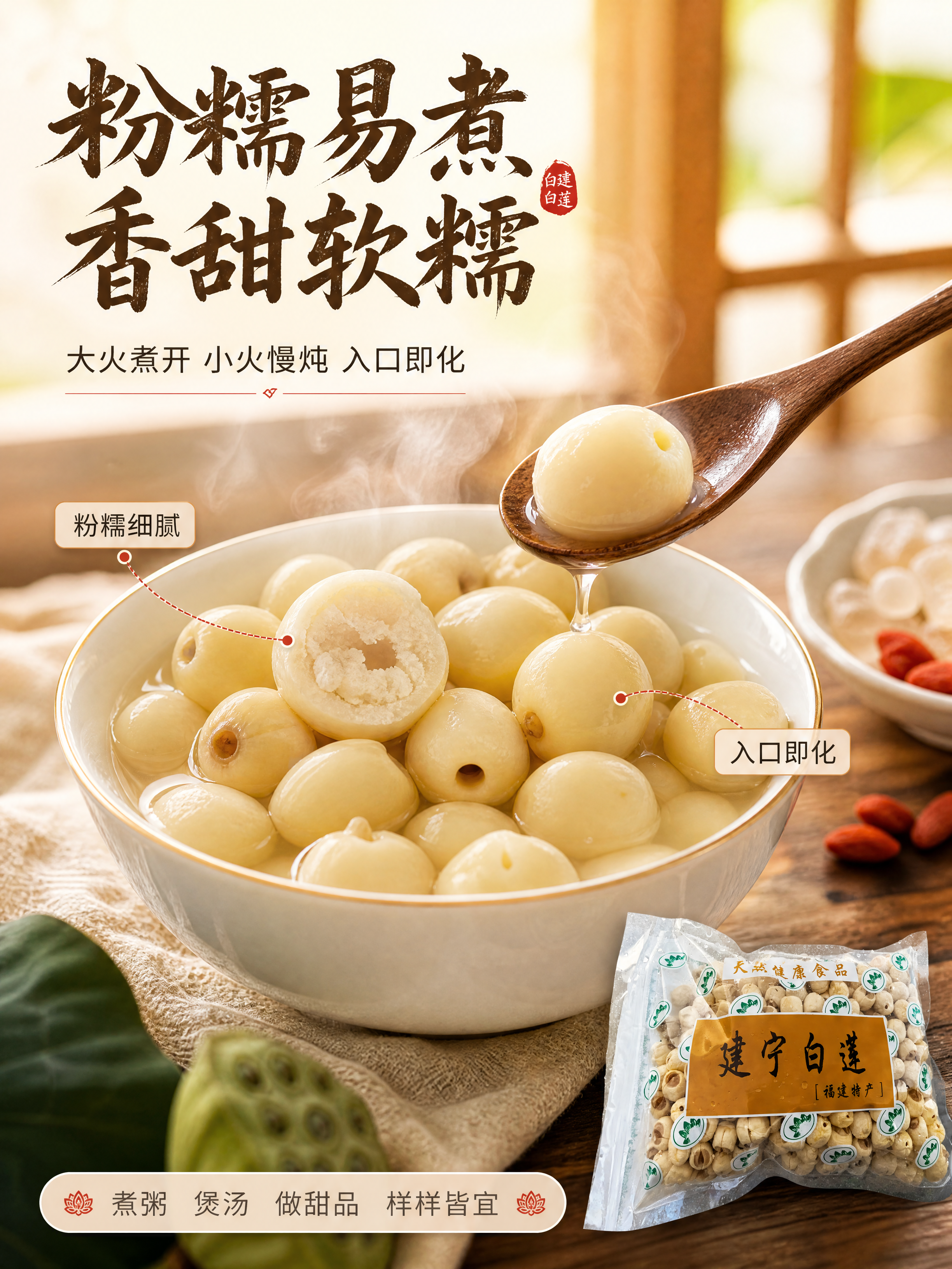 [商品] 使用【图1】袋装建宁白莲；保留包装外观与标签文字；产… - 图片创意预览
