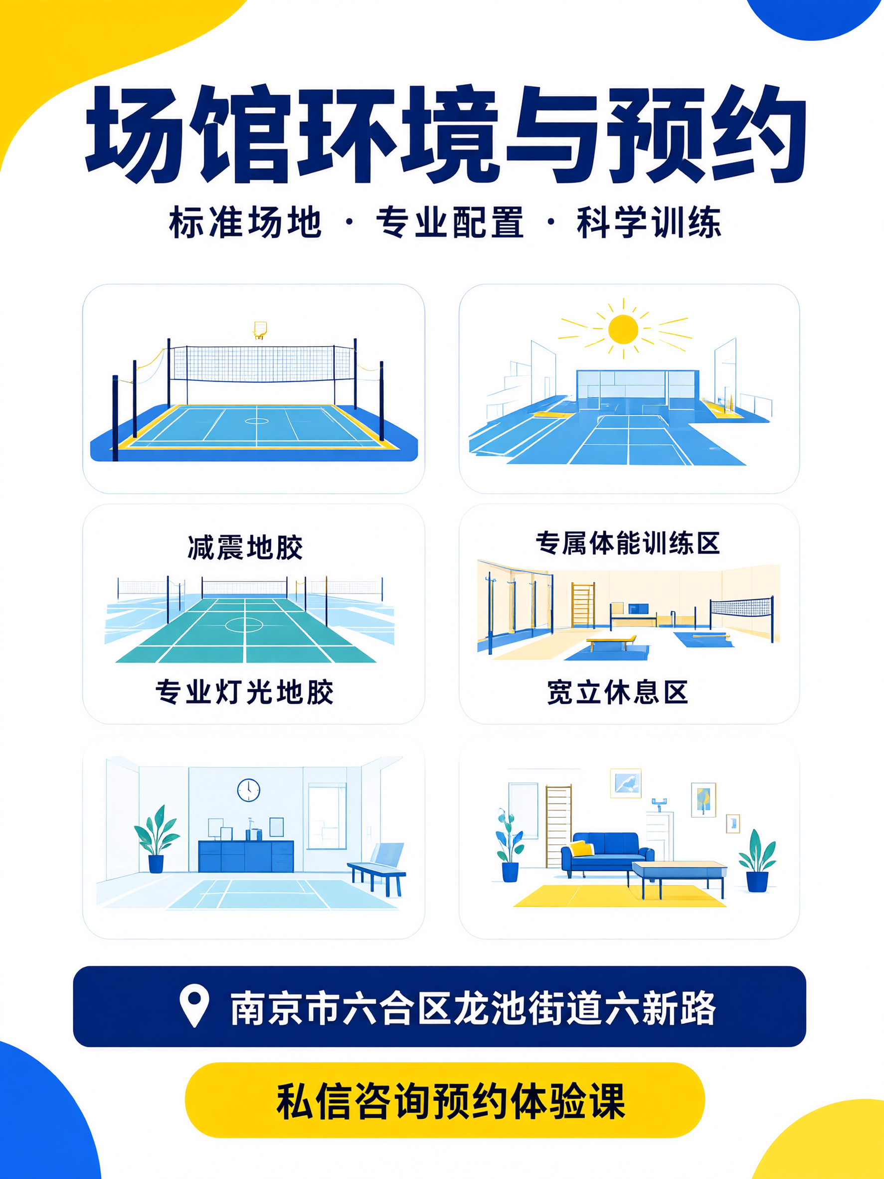 竖版小红书场馆介绍海报，3:4比例，白底，亮黄色与深蓝色撞色大… - 图片创意预览
