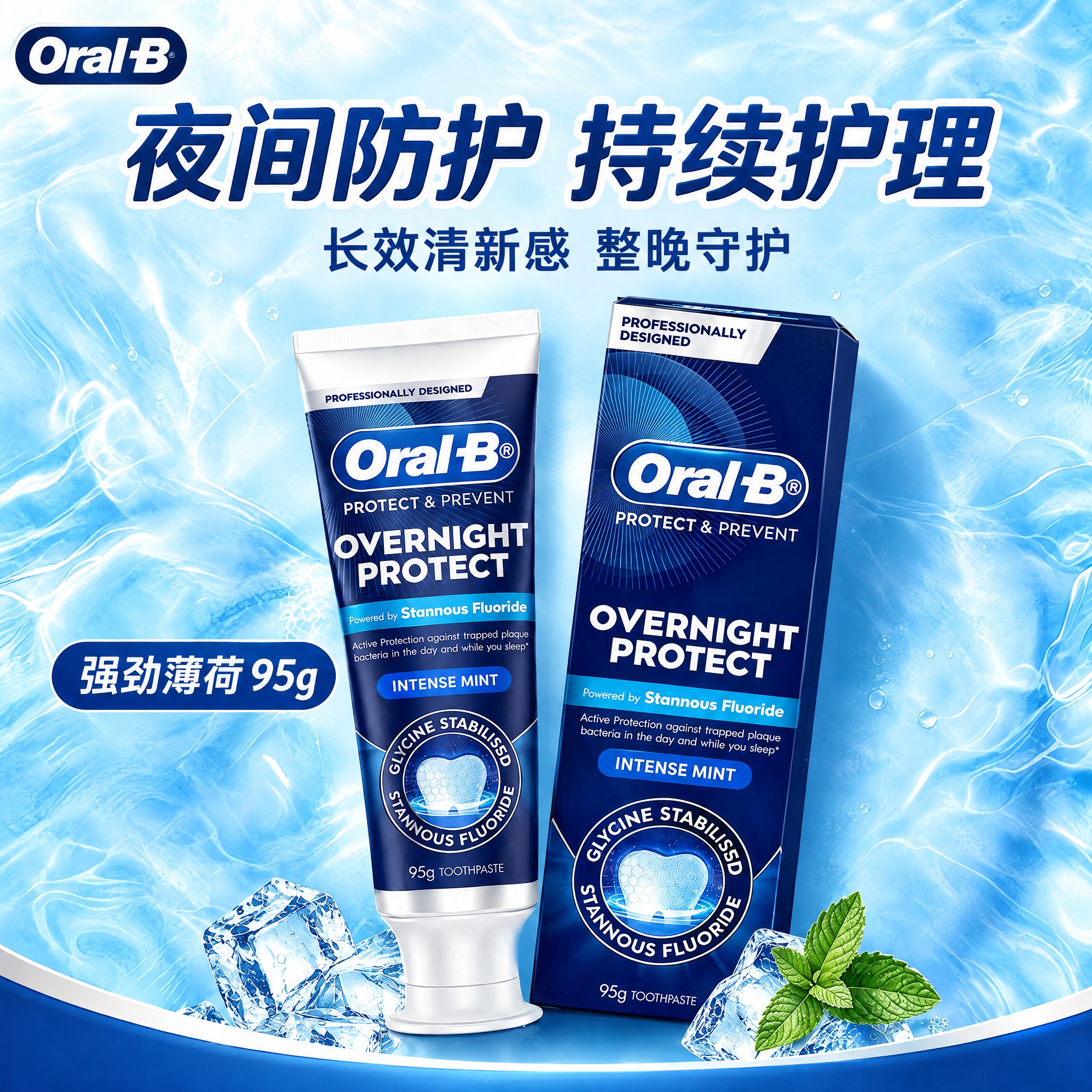 参考第二张图的排版布局，将第一张图中的Oral-B夜间防护牙膏… - 图片创意预览